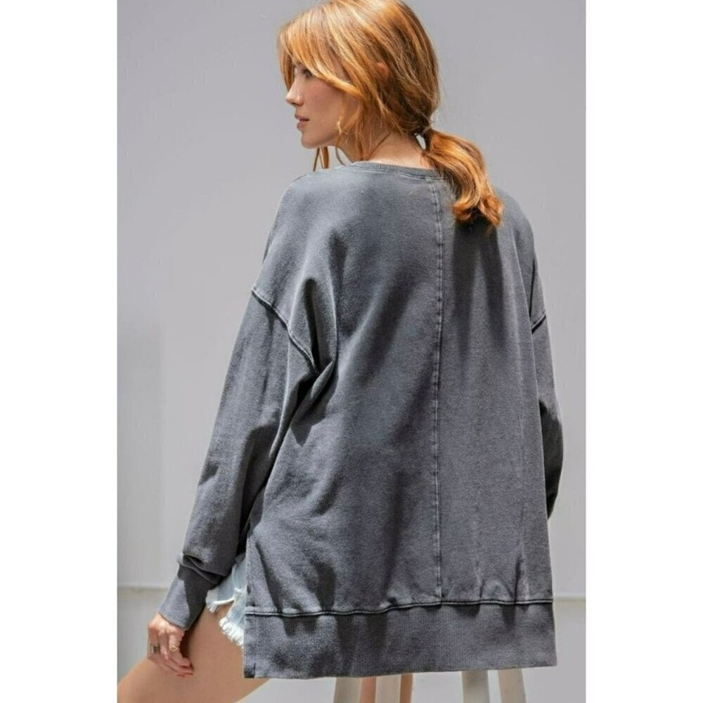 Don't Forget to Smile Mineral Wash Top in Black - Picture 10 of 10